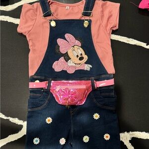 Disney Denim Overalls Baby Minnie light pink